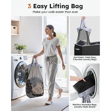 Sturdy 180L 3-Section Laundry Hamper with Lid and Handle