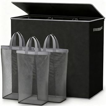 Sturdy 180L 3-Section Laundry Hamper with Lid and Handle