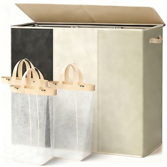 Sturdy 180L 3-Section Laundry Hamper with Lid and Handle