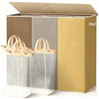 Sturdy 180L 3-Section Laundry Hamper with Lid and Handle