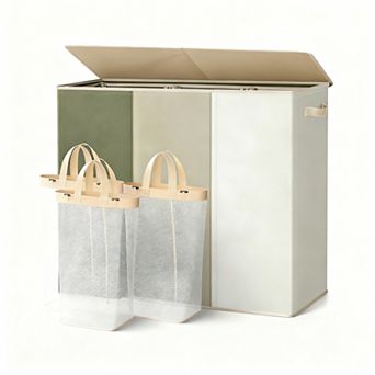 Sturdy 180L 3-Section Laundry Hamper with Lid and Handle