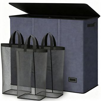 Sturdy 180L 3-Section Laundry Hamper with Lid and Handle