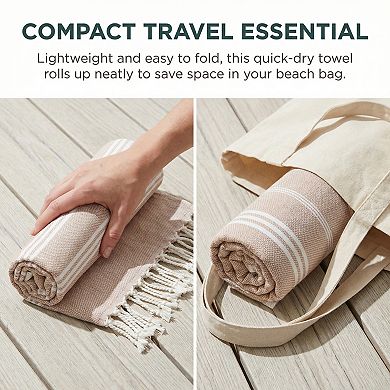 1 Pack Stripe Turkish Beach Towel with Tassel, Quick Dry, Sand Free Towel for Beach Bath 71" x 40"