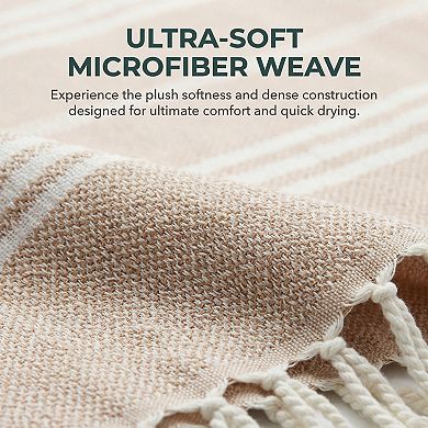 1 Pack Stripe Turkish Beach Towel with Tassel, Quick Dry, Sand Free Towel for Beach Bath 71" x 40"