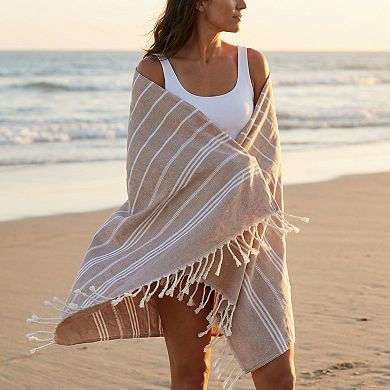 1 Pack Stripe Turkish Beach Towel with Tassel, Quick Dry, Sand Free Towel for Beach Bath 71" x 40"