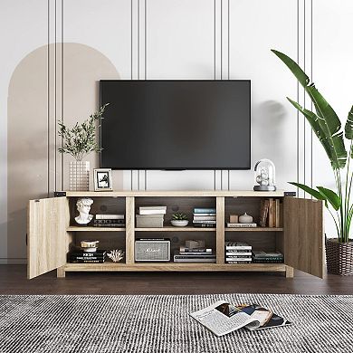 Modern Farmhouse TV Stand, 65+ Inch, Adjustable Shelves, Cable Management, Storage