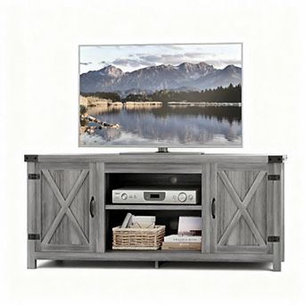 Modern Farmhouse TV Stand, 65+ Inch, Adjustable Shelves, Cable Management, Storage