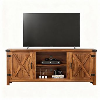 Modern Farmhouse TV Stand, 65+ Inch, Adjustable Shelves, Cable Management, Storage