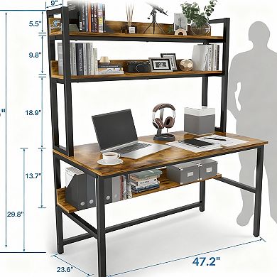 47" Wide Computer Desk with Hutch, 3 Shelves, Space-saving, Sturdy, Multi-use