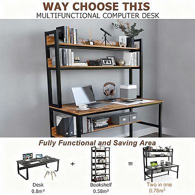 47" Wide Computer Desk with Hutch, 3 Shelves, Space-saving, Sturdy, Multi-use
