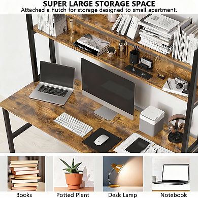 47" Wide Computer Desk with Hutch, 3 Shelves, Space-saving, Sturdy, Multi-use