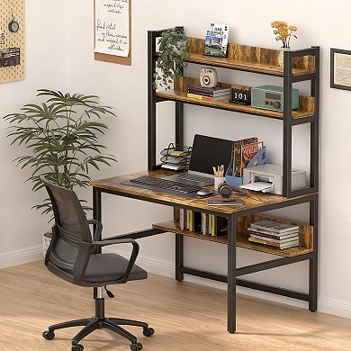 47" Wide Computer Desk with Hutch, 3 Shelves, Space-saving, Sturdy, Multi-use