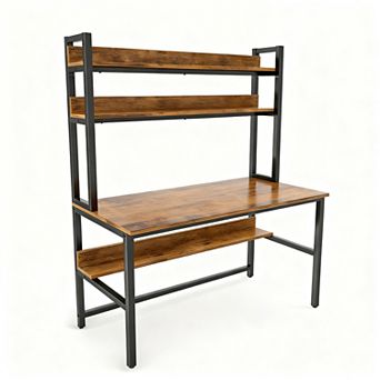 47" Wide Computer Desk with Hutch, 3 Shelves, Space-saving, Sturdy, Multi-use