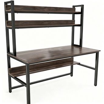 47" Wide Computer Desk with Hutch, 3 Shelves, Space-saving, Sturdy, Multi-use