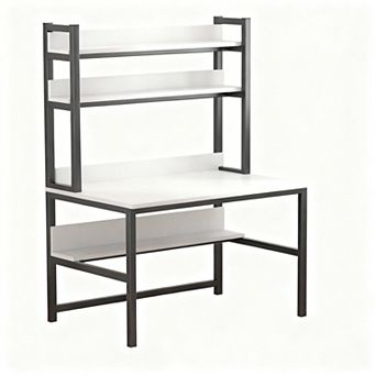 47" Wide Computer Desk with Hutch, 3 Shelves, Space-saving, Sturdy, Multi-use