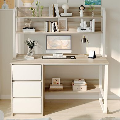 Modern computer desk, 3 drawers, 60-inch cabinet, sturdy metal