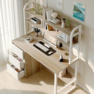 Modern computer desk, 3 drawers, 60-inch cabinet, sturdy metal