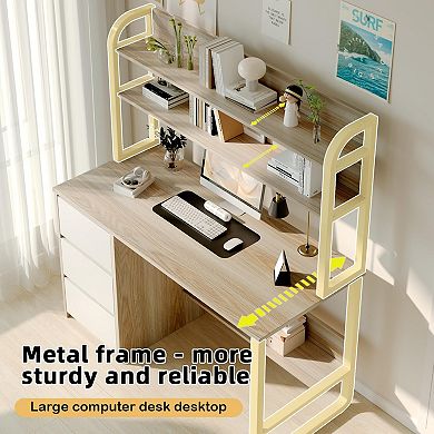 Modern computer desk, 3 drawers, 60-inch cabinet, sturdy metal