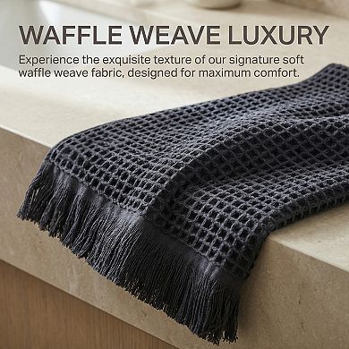 1 Pack Solid Cotton Waffle Bath Towel with Tassel, Quick Dry Highly Absorbent Towel for Gym 35" x70"