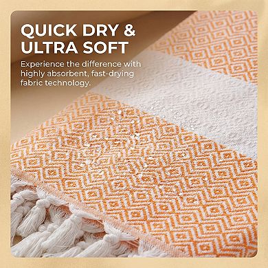 Turkish Beach Towel 1 Pack, Geometric Pattern with Tassels, Sandproof Quick Dry for Pool 71" x 40"