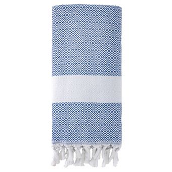 Turkish Beach Towel 1 Pack, Geometric Pattern with Tassels, Sandproof Quick Dry for Pool 71" x 40"