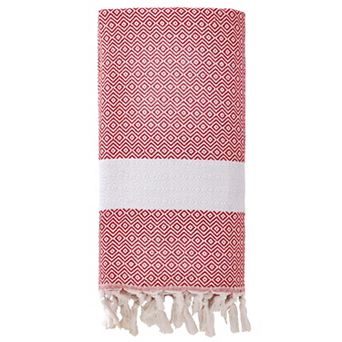 Turkish Beach Towel 1 Pack, Geometric Pattern with Tassels, Sandproof Quick Dry for Pool 71" x 40"