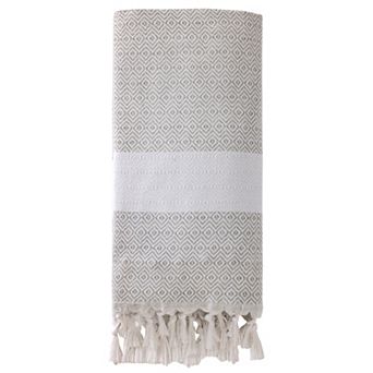 Turkish Beach Towel 1 Pack, Geometric Pattern with Tassels, Sandproof Quick Dry for Pool 71" x 40"