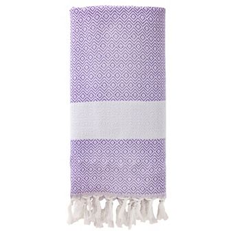 Turkish Beach Towel 1 Pack, Geometric Pattern with Tassels, Sandproof Quick Dry for Pool 71" x 40"