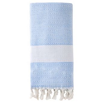 Turkish Beach Towel 1 Pack, Geometric Pattern with Tassels, Sandproof Quick Dry for Pool 71" x 40"
