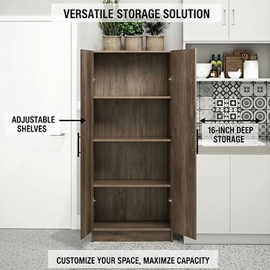 ZUQIETA Tall 2-Door Storage Cabinet with Adjustable Shelves, 65" High, Drifted Gray