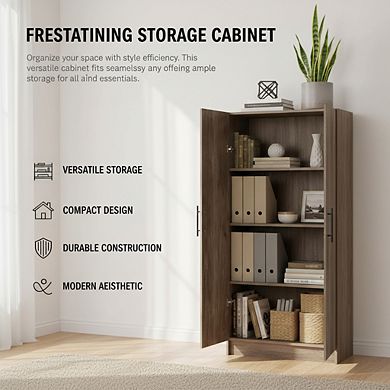 ZUQIETA Tall 2-Door Storage Cabinet with Adjustable Shelves, 65" High, Drifted Gray