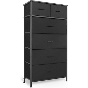 ZUQIETA Black Skinny 6-Drawer Tower - Vertical Fabric Dresser with Steel Frame & Wood Top