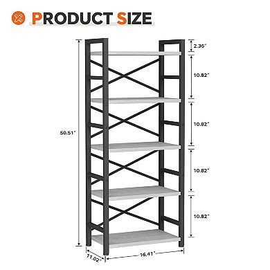 5-Tier Metal Bookshelf with Adjustable Feet and X-Design for Space-Saving Storage