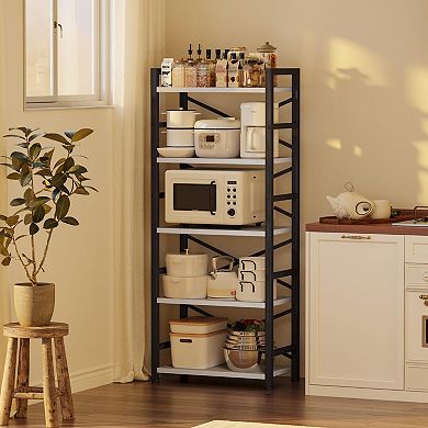5-Tier Metal Bookshelf with Adjustable Feet and X-Design for Space-Saving Storage
