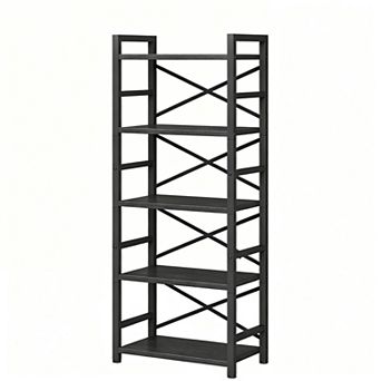5 tier Metal Bookshelf with Adjustable Feet and X-Design for Space-Saving Storage