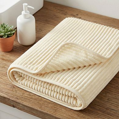 1 Pack Thick Coral Fleece Bath Towel, Soft Plush with Striped, Highly Absorbent Towel 55" x 28"