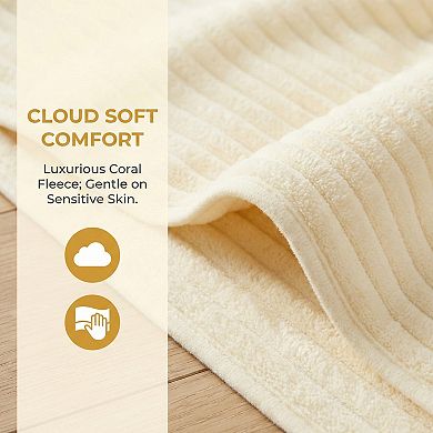 1 Pack Thick Coral Fleece Bath Towel, Soft Plush with Striped, Highly Absorbent Towel 55" x 28"