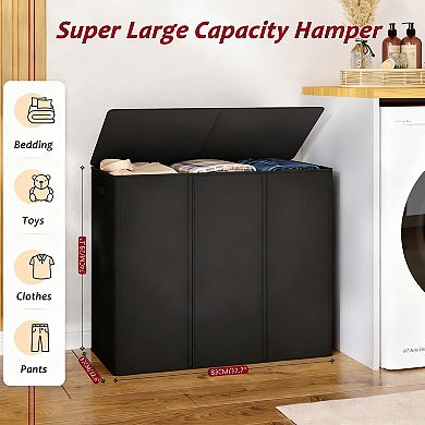 195L 3-Compartment Laundry Hamper with Lid & Removable Bags