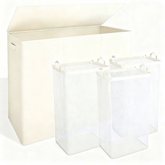 195L 3-Compartment Laundry Hamper with Lid & Removable Bags