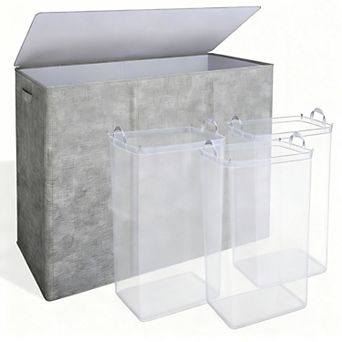 195L 3-Compartment Laundry Hamper with Lid & Removable Bags