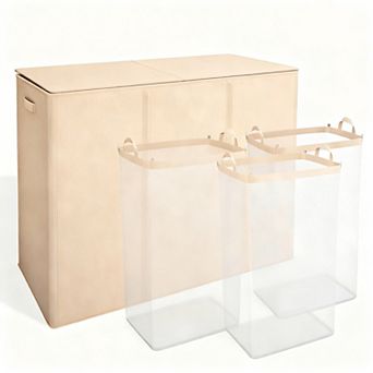 195L 3-Compartment Laundry Hamper with Lid & Removable Bags
