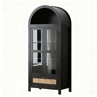 70" Tall Modern Farmhouse Pantry Cabinet with Anti-Tip, Linen Drawer, Glass Door