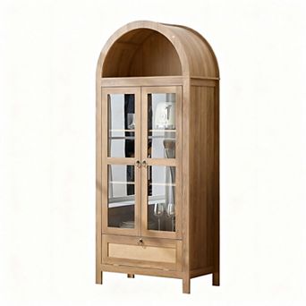 70" Tall Modern Farmhouse Pantry Cabinet with Anti-Tip, Linen Drawer, Glass Door