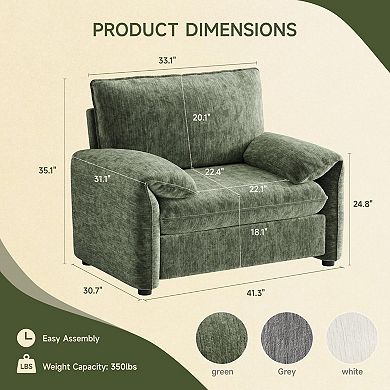 41-inch oversized chenille armchair, single-seater sofa. Comfortable, easy to assemble, sturdy