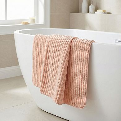 1 Pack Thick Coral Fleece Bath Towel, Soft Plush with Striped, Highly Absorbent Towel 55" x 28"