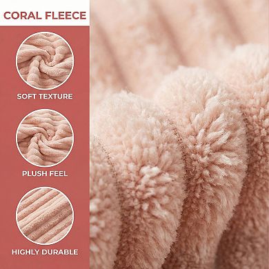 1 Pack Thick Coral Fleece Bath Towel, Soft Plush with Striped, Highly Absorbent Towel 55" x 28"