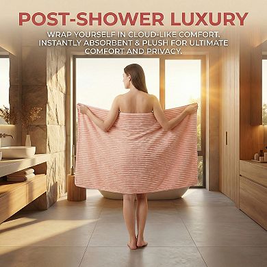 1 Pack Thick Coral Fleece Bath Towel, Soft Plush with Striped, Highly Absorbent Towel 55" x 28"