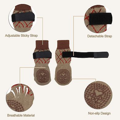 4Pcs Pet Socks for Dogs with Adjustable Sticky Tapes Paw Protection