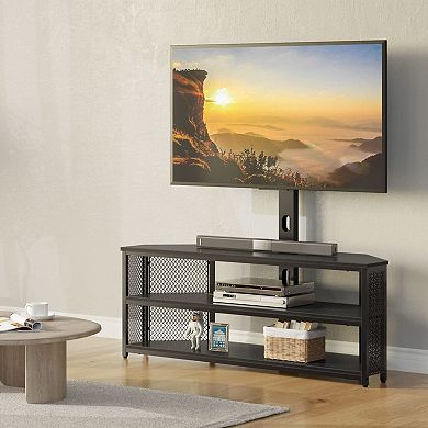 Adjustable Corner TV Stand with Built-in Mount, Storage, LED Lights, and Power Outlets