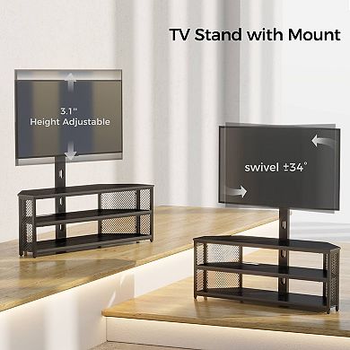 Adjustable Corner TV Stand with Built-in Mount, Storage, LED Lights, and Power Outlets